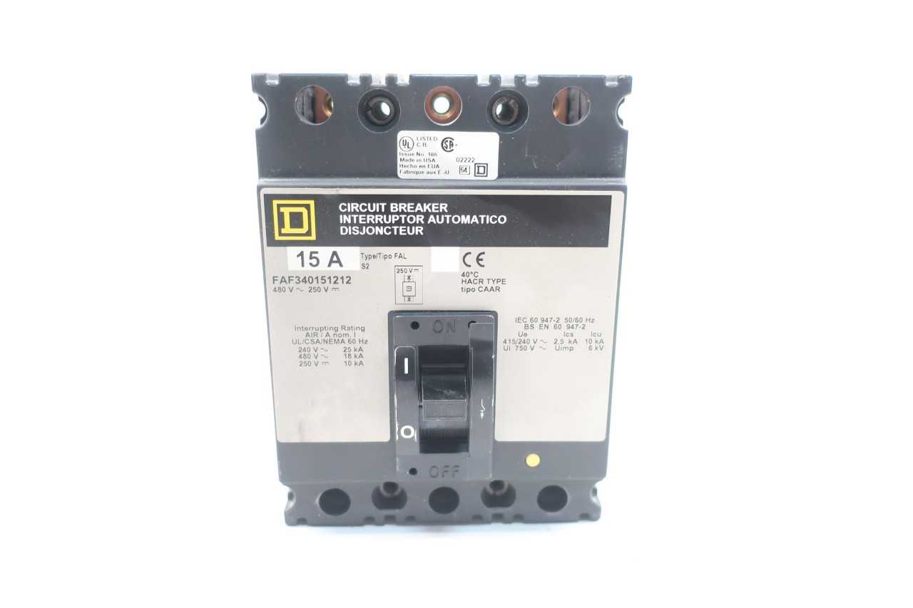 SQUARE D FAF340151212 3P 15A AMP 480V-AC MOLDED CASE CIRCUIT BREAKER - CIRCUIT BREAKERS