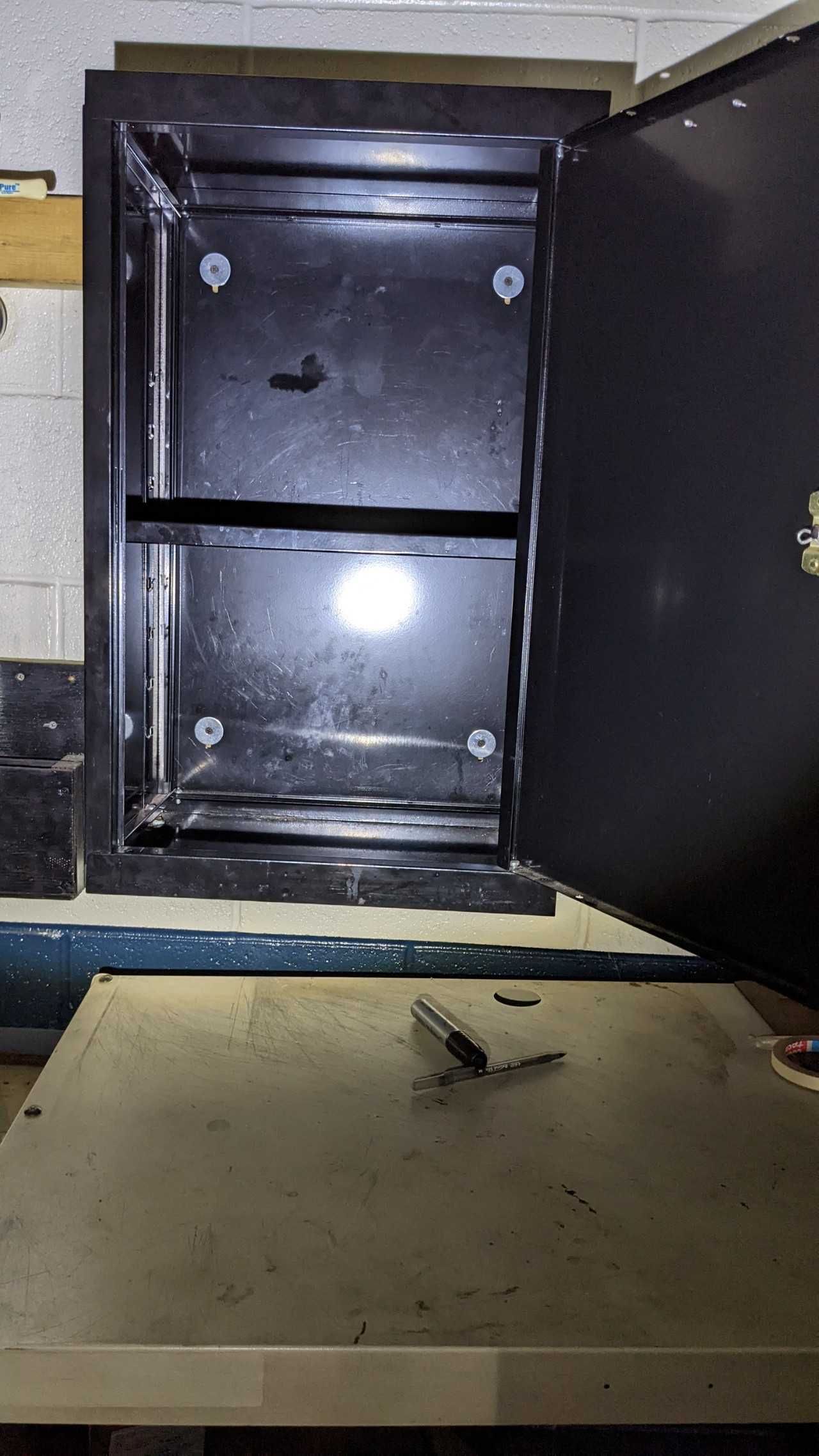 Lot of 3 hallowell steel wall cabinets with shelves. - TOOL STORAGE