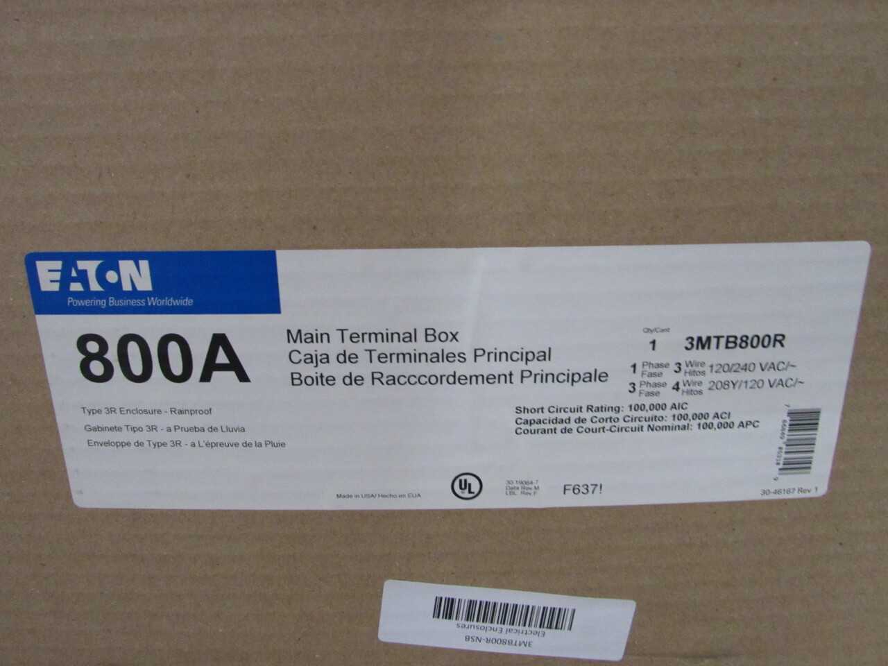 Pallet of 1x  Un-Used 3MTB800R Electrical Enclosure - ELECTRICAL PARTS