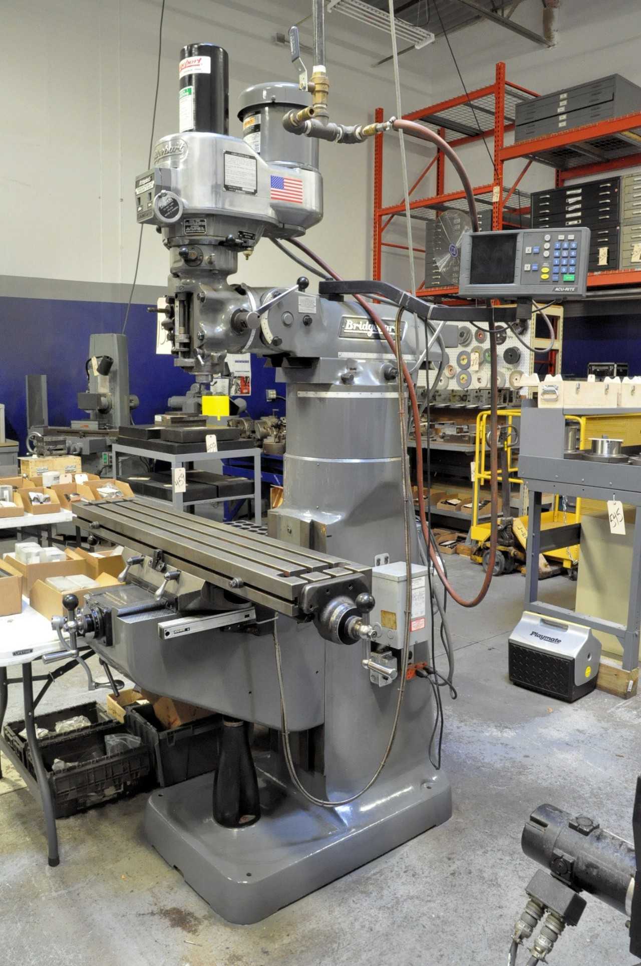 Bridgeport 2-HP Variable Speed Vertical Milling Machine, S/n BR277321, Acu-Rite 2-Axis Digital Positioning Readout, 9" x 48" Table, 7" Riser, Power Draw Bar - MILLING MACHINES