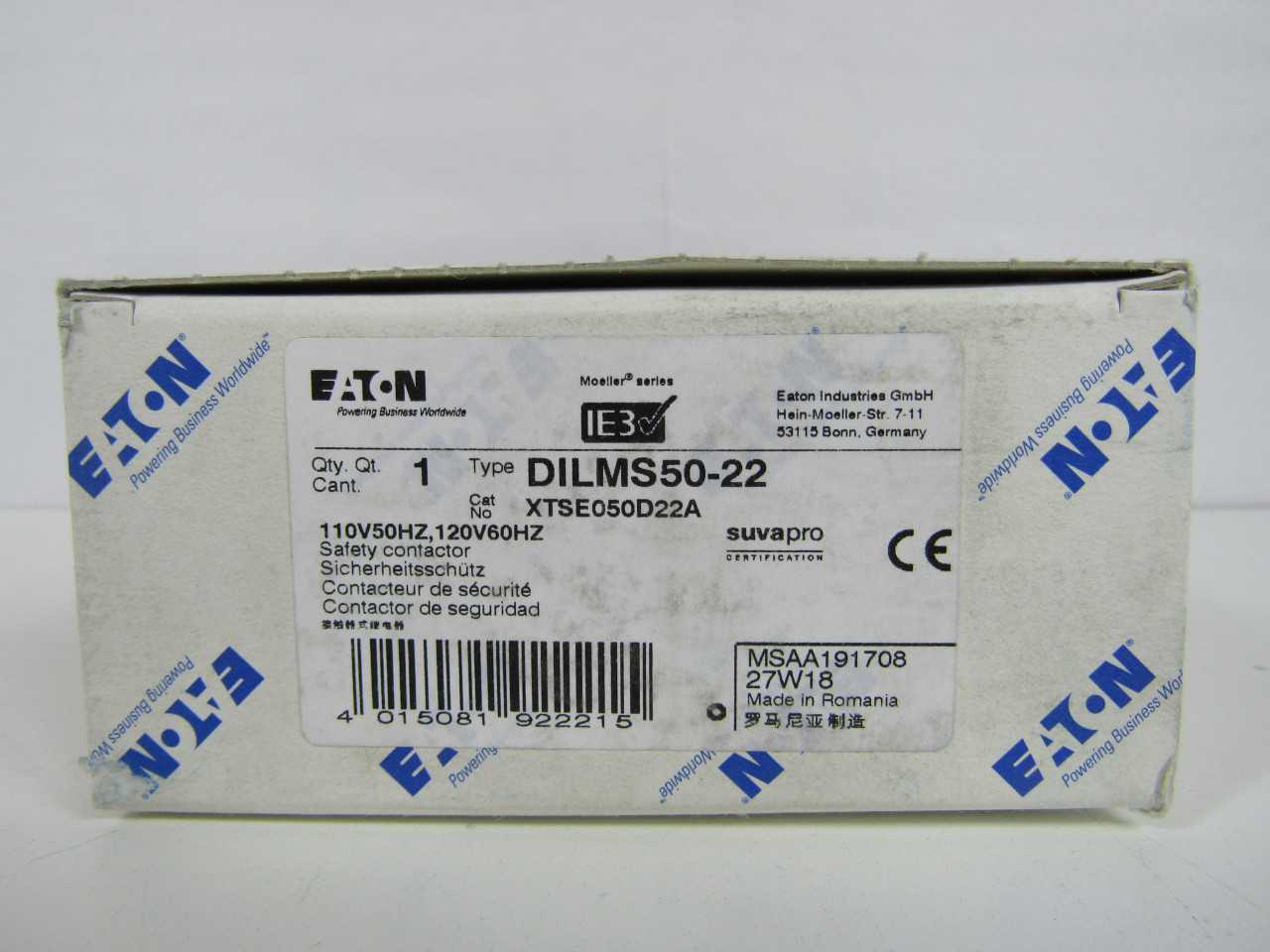 Lot of Qty 5x Eaton XTSE050D22A Contactor Type XT 3P 50A 110/120VAC 50/60Hz 3Ph D Frame 2NO 2NC Non-Reversing Safety Contactor - CONTACTORS Lot of Qty 5x Eaton XTSE050D22A Contactor Type XT 3P 50A 110/120VAC 50/60Hz 3Ph D Frame 2NO 2NC Non-Reversing Safety Contactor - CONTACTORS