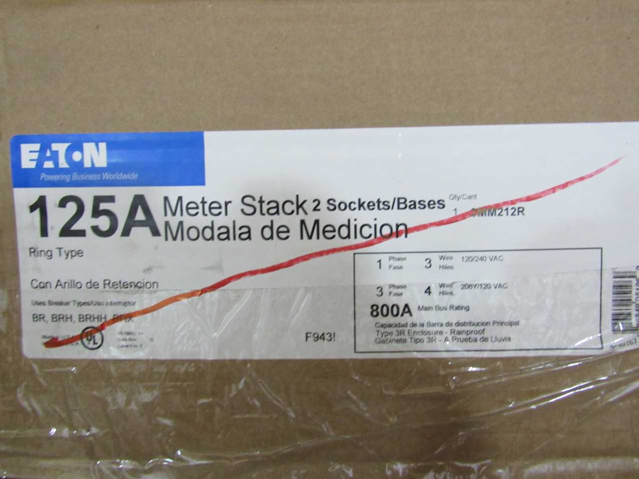 Quantity of 1 New Surplus Eaton 3MM212R Meter Socket 125A 120-208V 3 Ph 5 Jaws - ELECTRICAL COMPONENTS Quantity of 1 New Surplus Eaton 3MM212R Meter Socket 125A 120-208V 3 Ph 5 Jaws - ELECTRICAL COMPONENTS