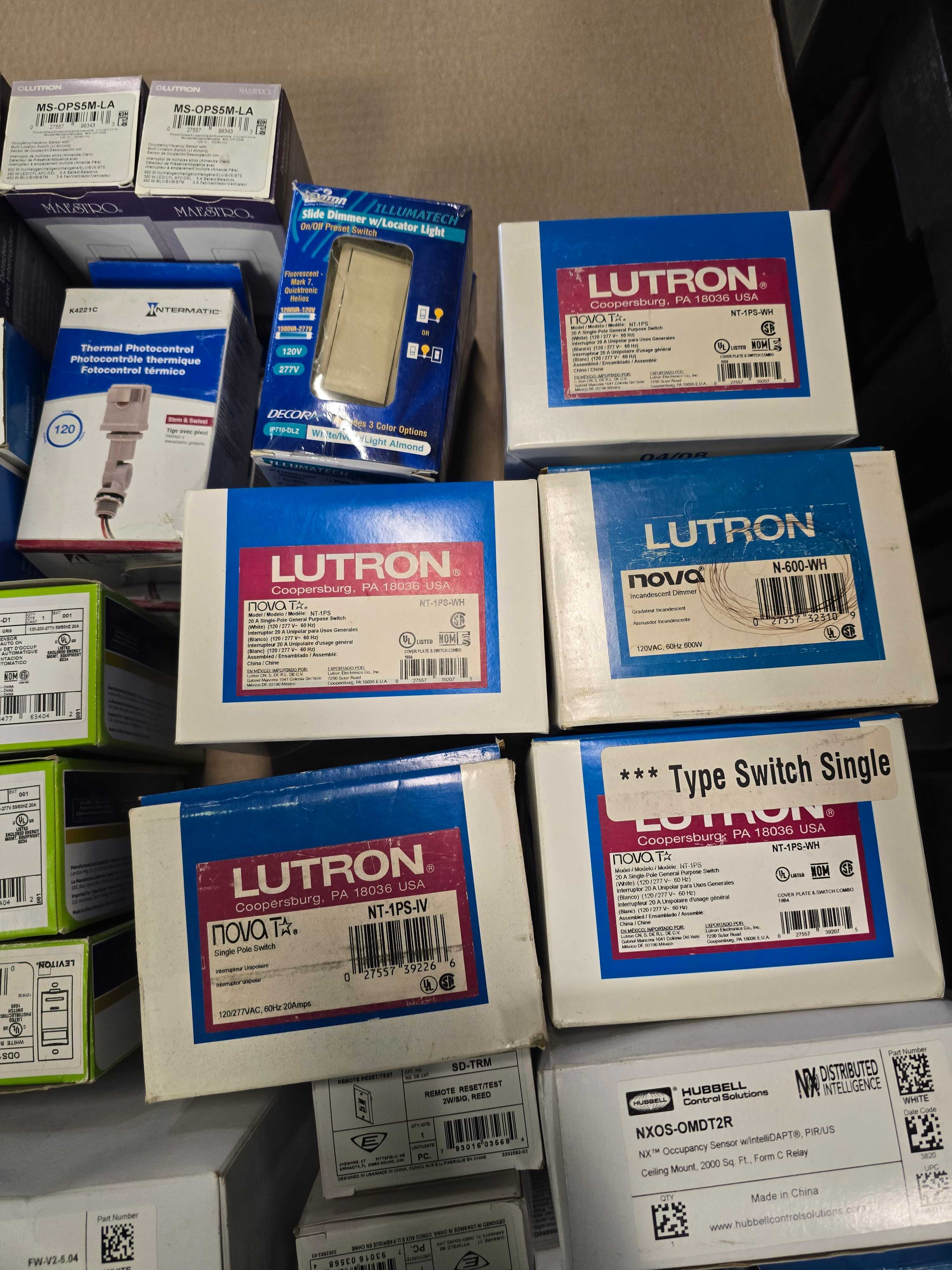 LOT OF LUTRON, HUBBELL, HONEYWELL, & LEVITON PARTS - ELECTRICAL COMPONENTS
