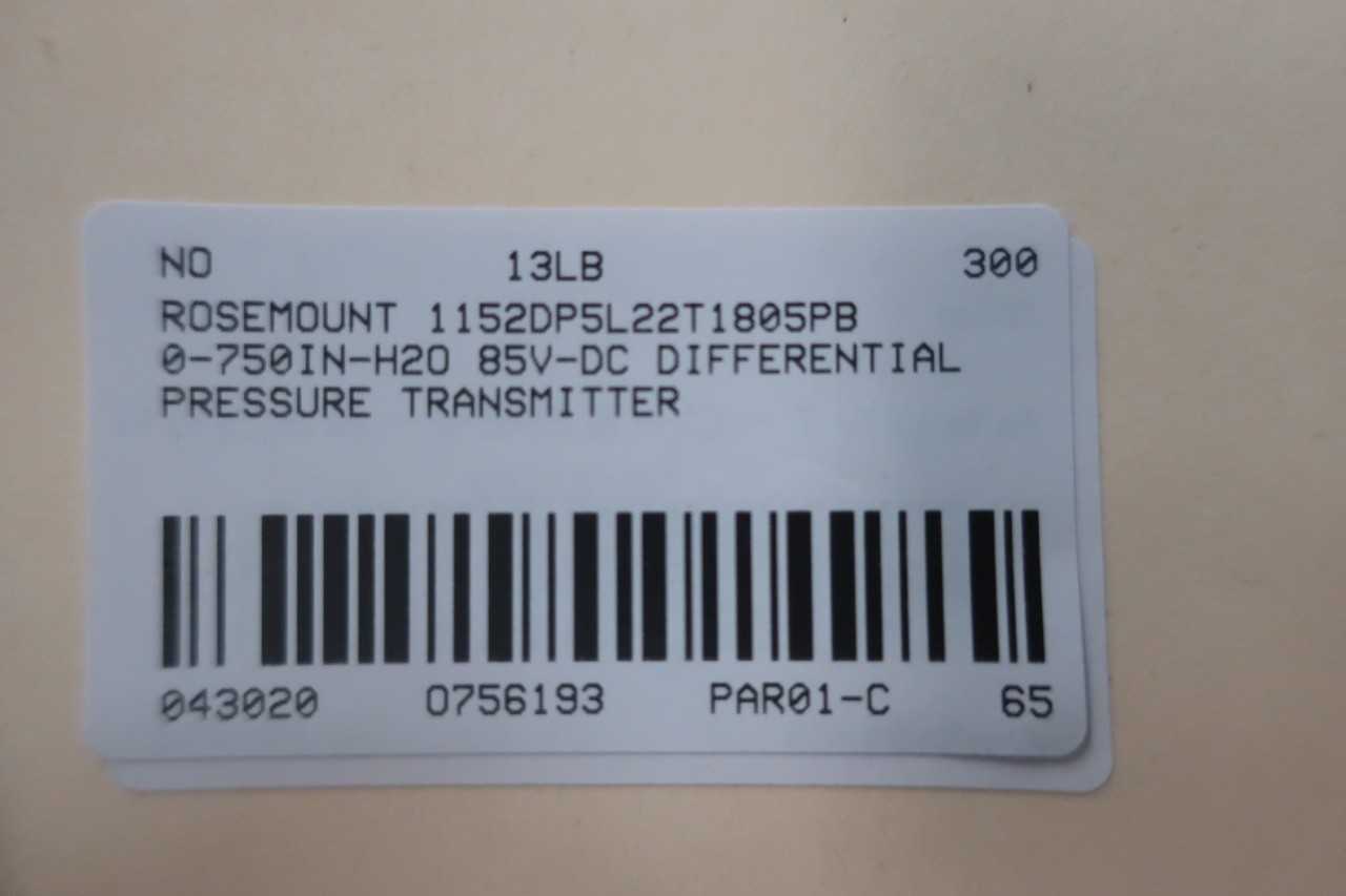 ROSEMOUNT 1152DP5L22T1805PB 0-750IN-H2O 85V-DC DIFFERENTIAL PRESSURE TRANSMITTER - INSTRUMENTATION
