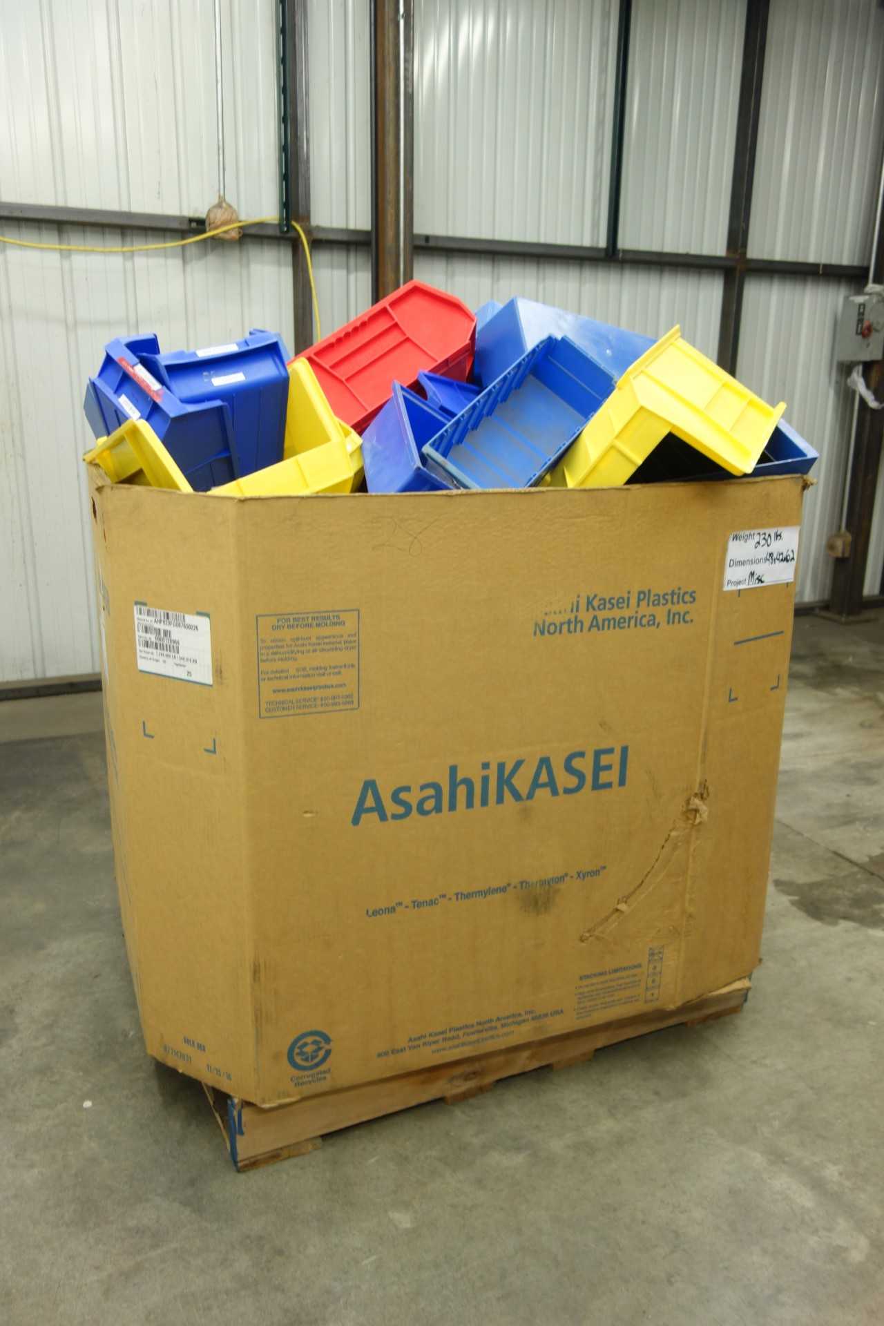GAYLORD OF ASSORTED PLASTIC STORAGE BINS - TOOL STORAGE