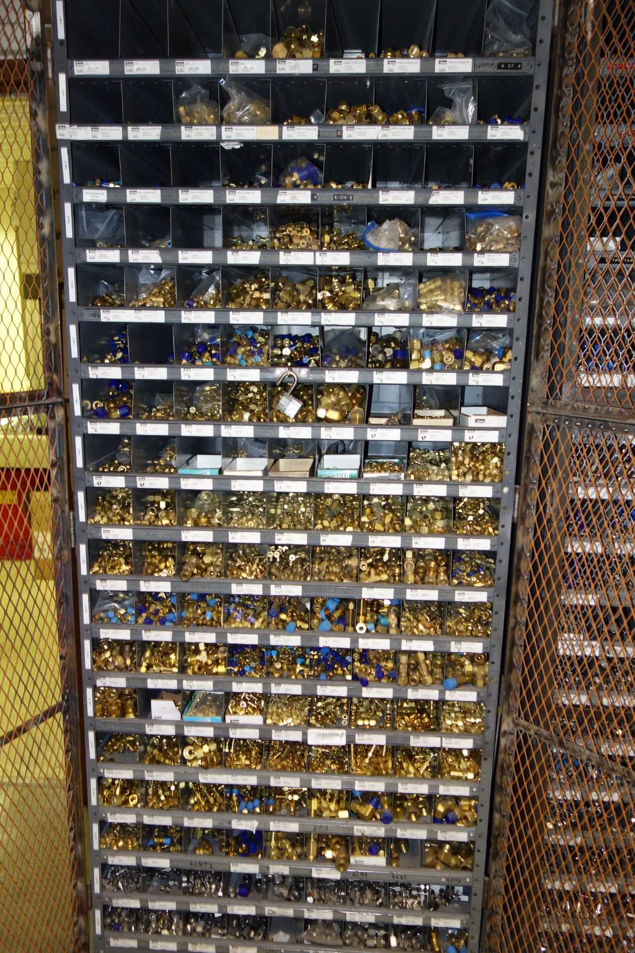 Contents of 2 Shelving Sections - Parker, Swagelok Brass and Stainless Instrumentation Fittings - PROCESS EQUIPMENT