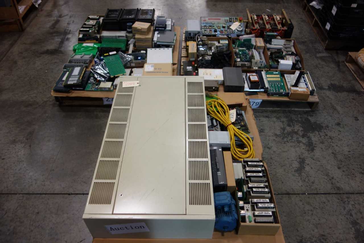 3 PALLETS OF ASSORTED ELETRICAL - PROCESSOR, INPUT MODULES, ANALOGS, POWER UNITS, CIRUIT BOARDS, HEATING UNIT,MOTOR - MITSUBISHI, ALLEN BRADLEY, GENERAL ELECTRIC, OMRON, NEW MILAN - AUTOMATION & CONTROLS