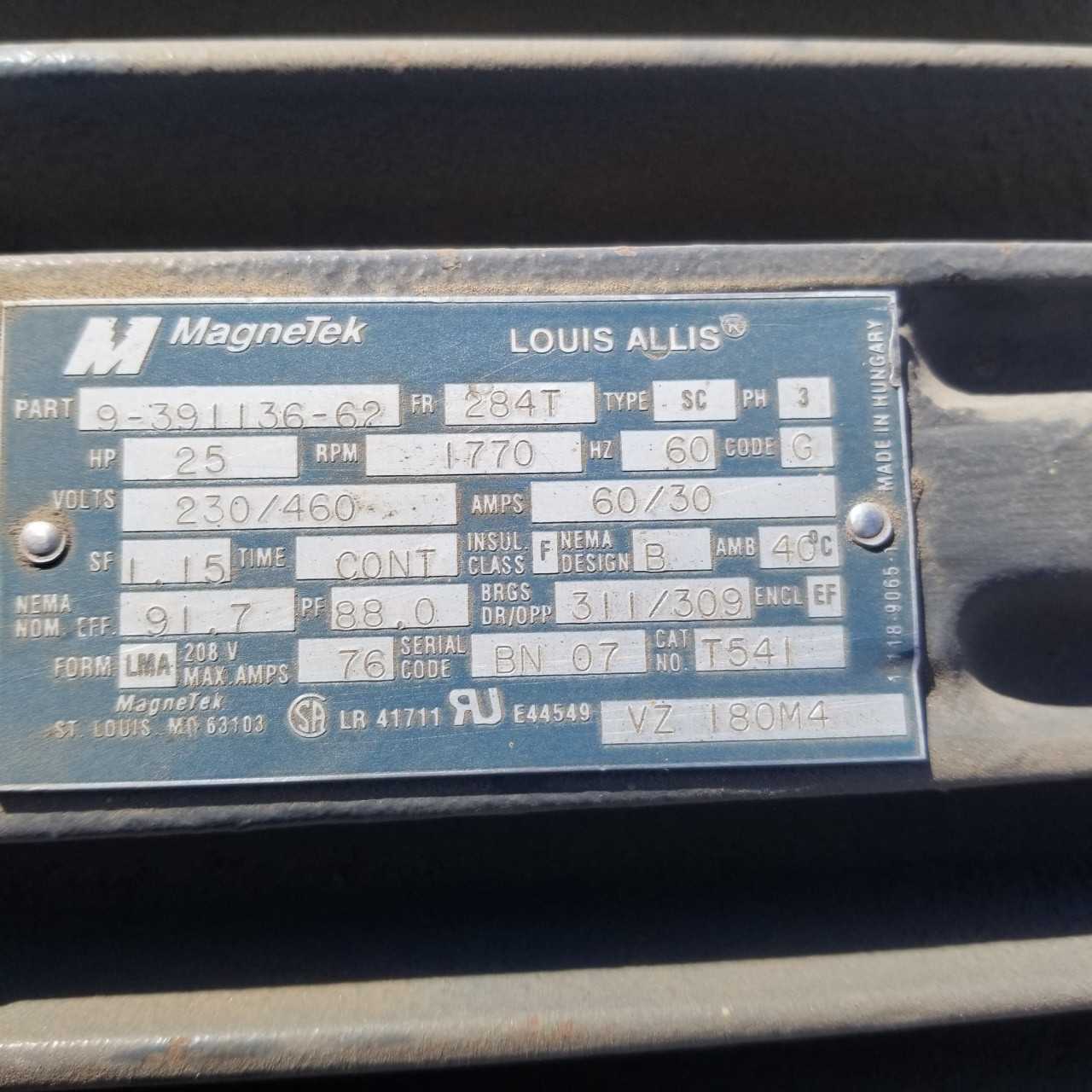 25 HP 1800 RPM 284T Frame Magnetek Motor - ELECTRIC MOTORS