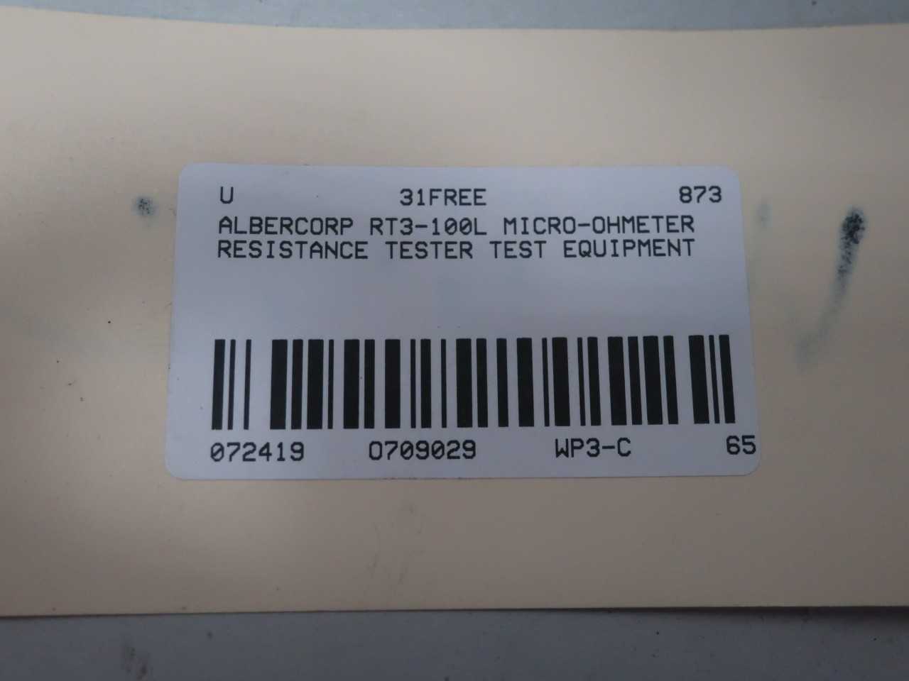 ALBERCORP RT3-100L MICRO-OHMETER RESISTANCE TESTER - ELECTRICAL TESTING EQUIPMENT