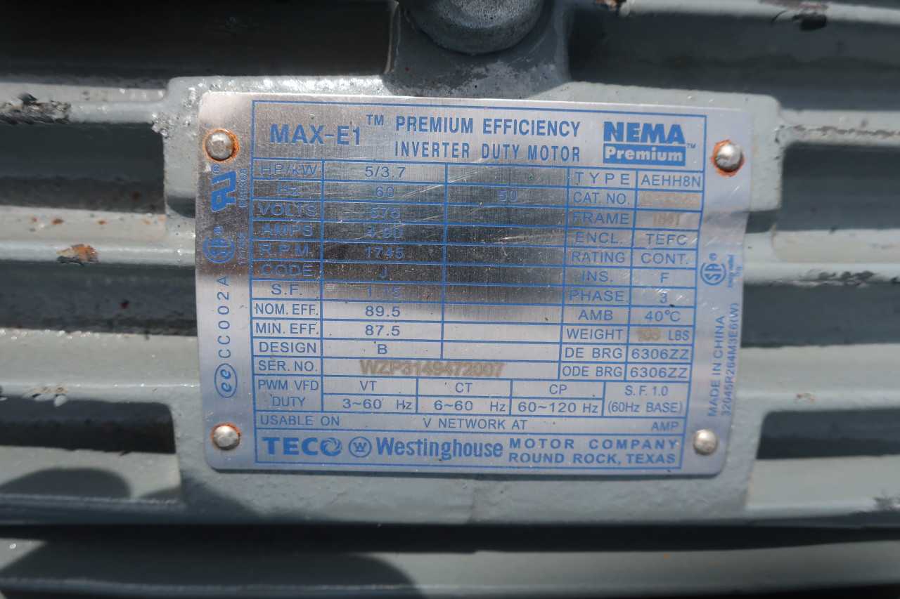 WESTINGHOUSE MOTOR EP00545 AEHH8N 7HP 575V 184T 1745RPM 3PH - ELECTRIC MOTORS