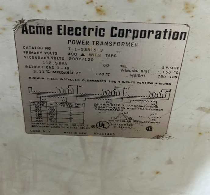 Acme Electric Pad Mounted Dry Transformer - CONTROL TRANSFORMERS