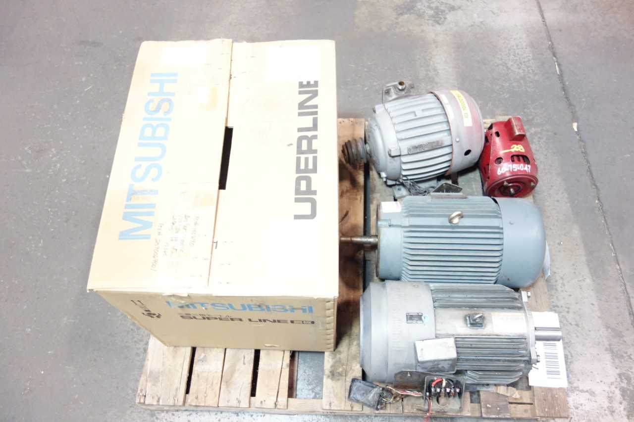 LOT OF 5 ASSORTED AC ELECTRIC MOTORS - MITSUBISHI,BELL & GOSSETT - ELECTRIC MOTORS