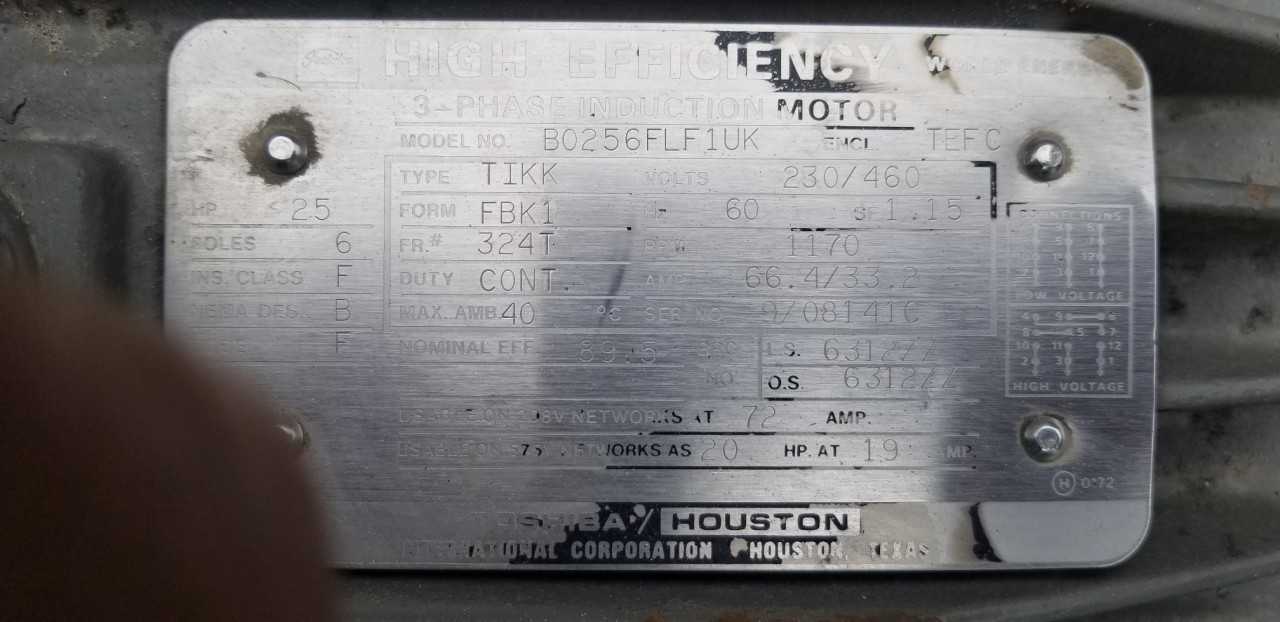 25 HP 1200 RPM 324T Frame Toshiba Motor - ELECTRIC MOTORS