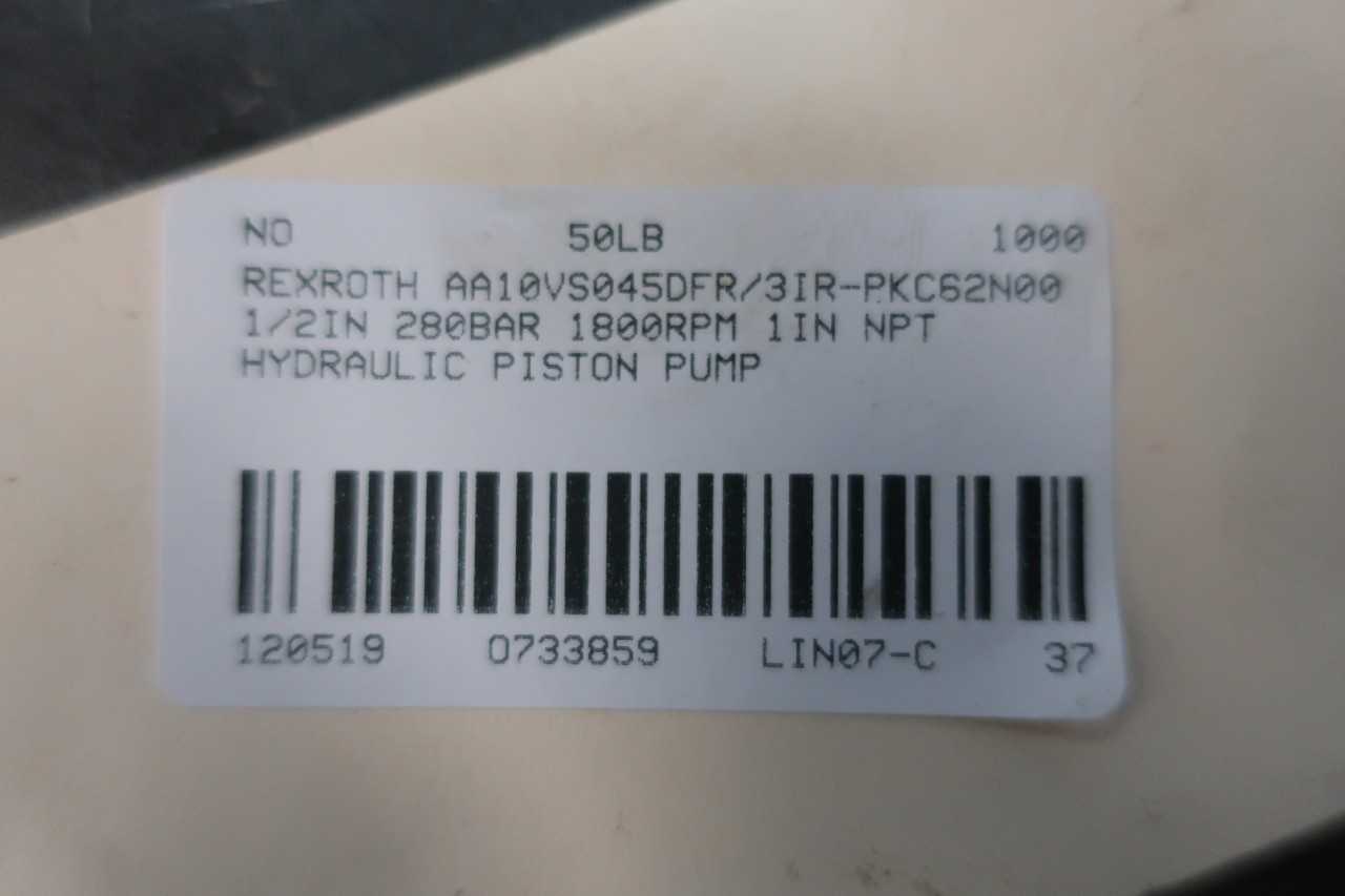 REXROTH AA10VS045DFR/3IR-PKC62N00 1/2IN 280BAR 1800RPM 1IN NPT HYDRAULIC PISTON PUMP - PUMPS