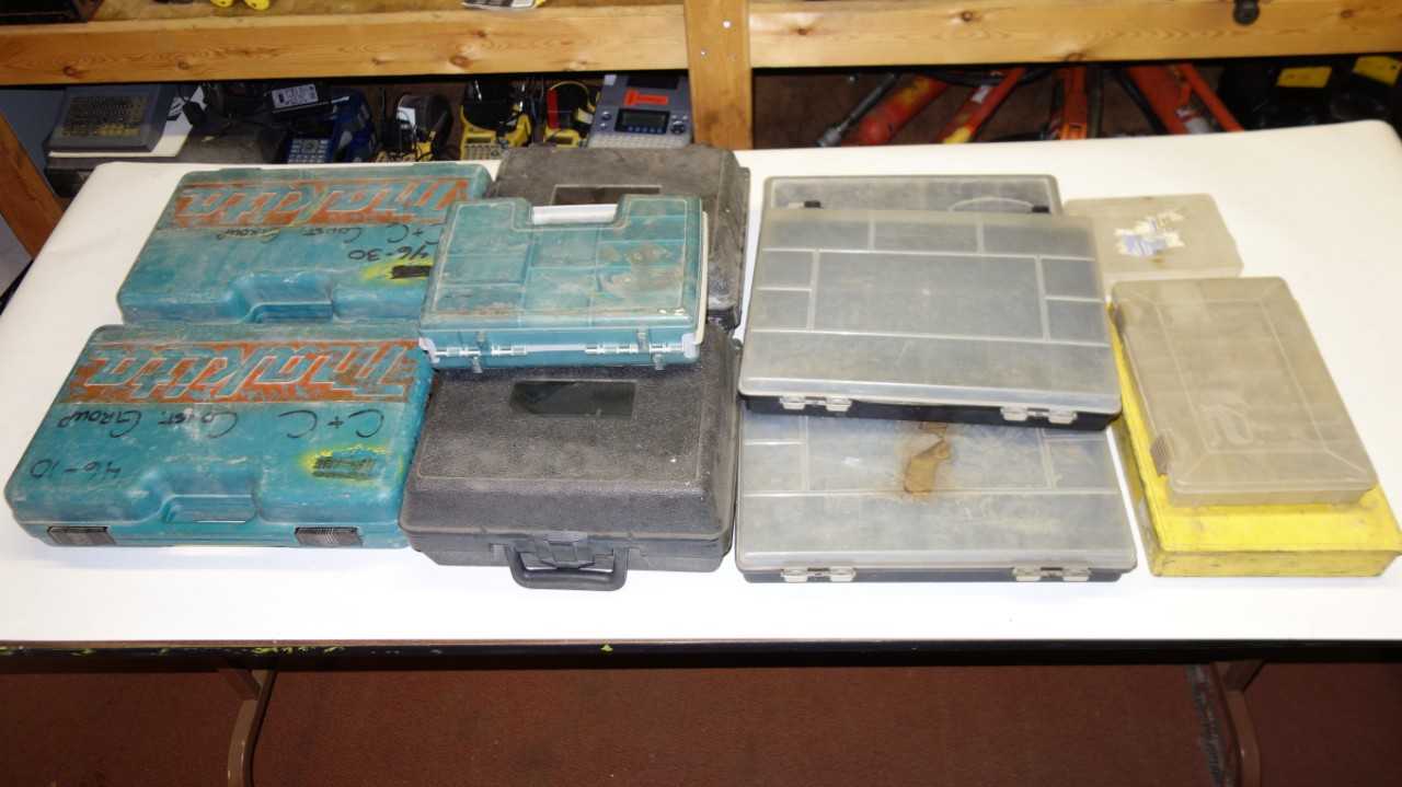 LOT OF 11 ASSORTED PLASTIC TOOL BOX (EMPTY) - ELECTRIC POWER TOOLS