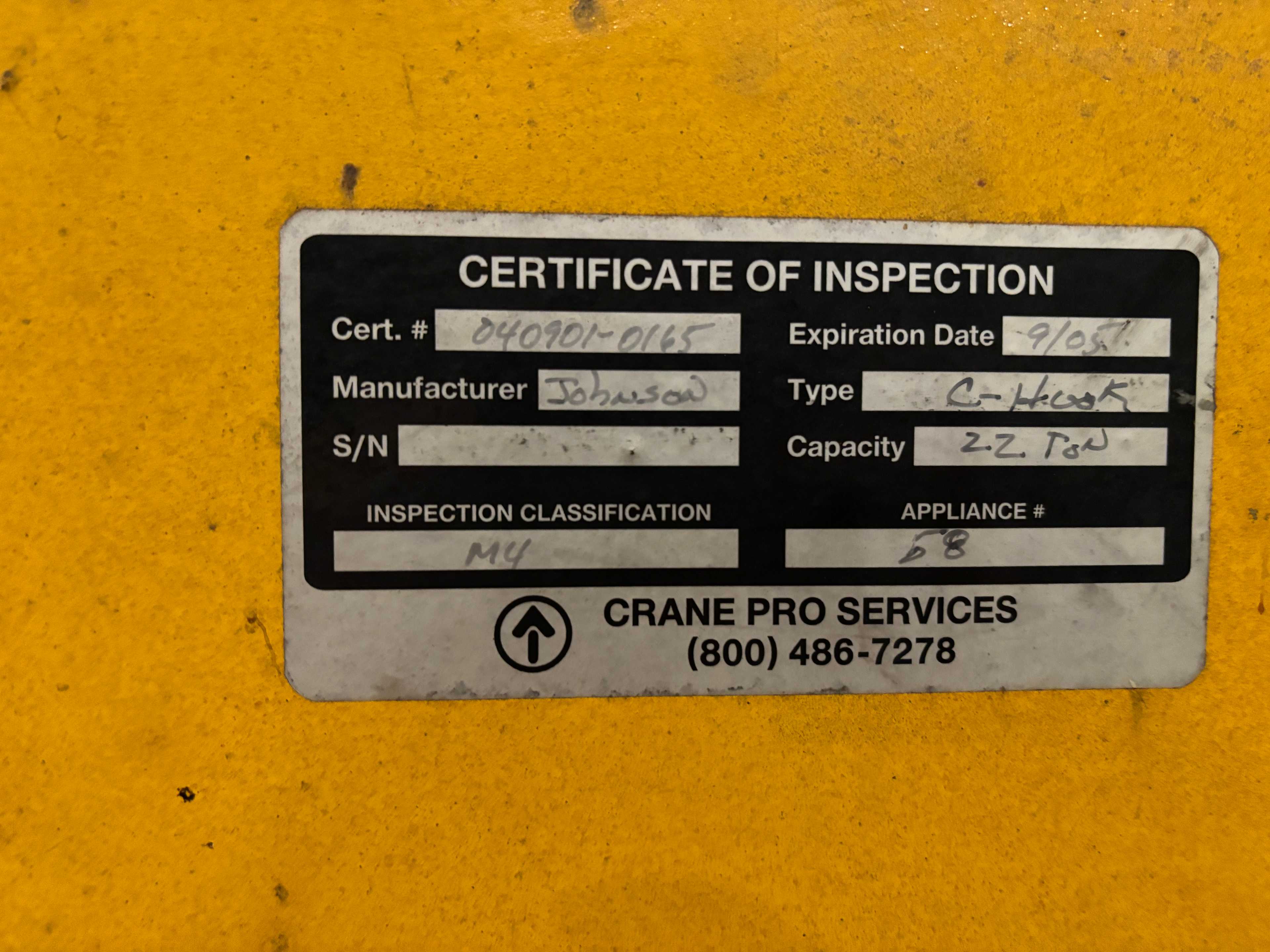JOHNSON 42,000 LB CAP CRANE ATTACHMENT - MATERIAL HANDLING