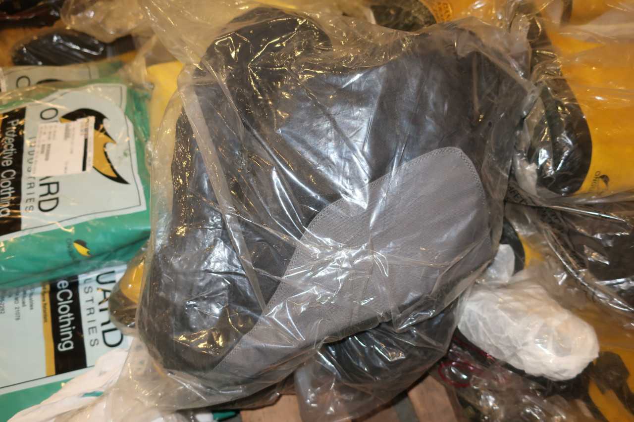 2 PALLETS OF ASSORTED SAFETY PROTECTION RUBBER BOOTS SHOE COVER JACKETS GLOVES - SAFETY EQUIPMENT