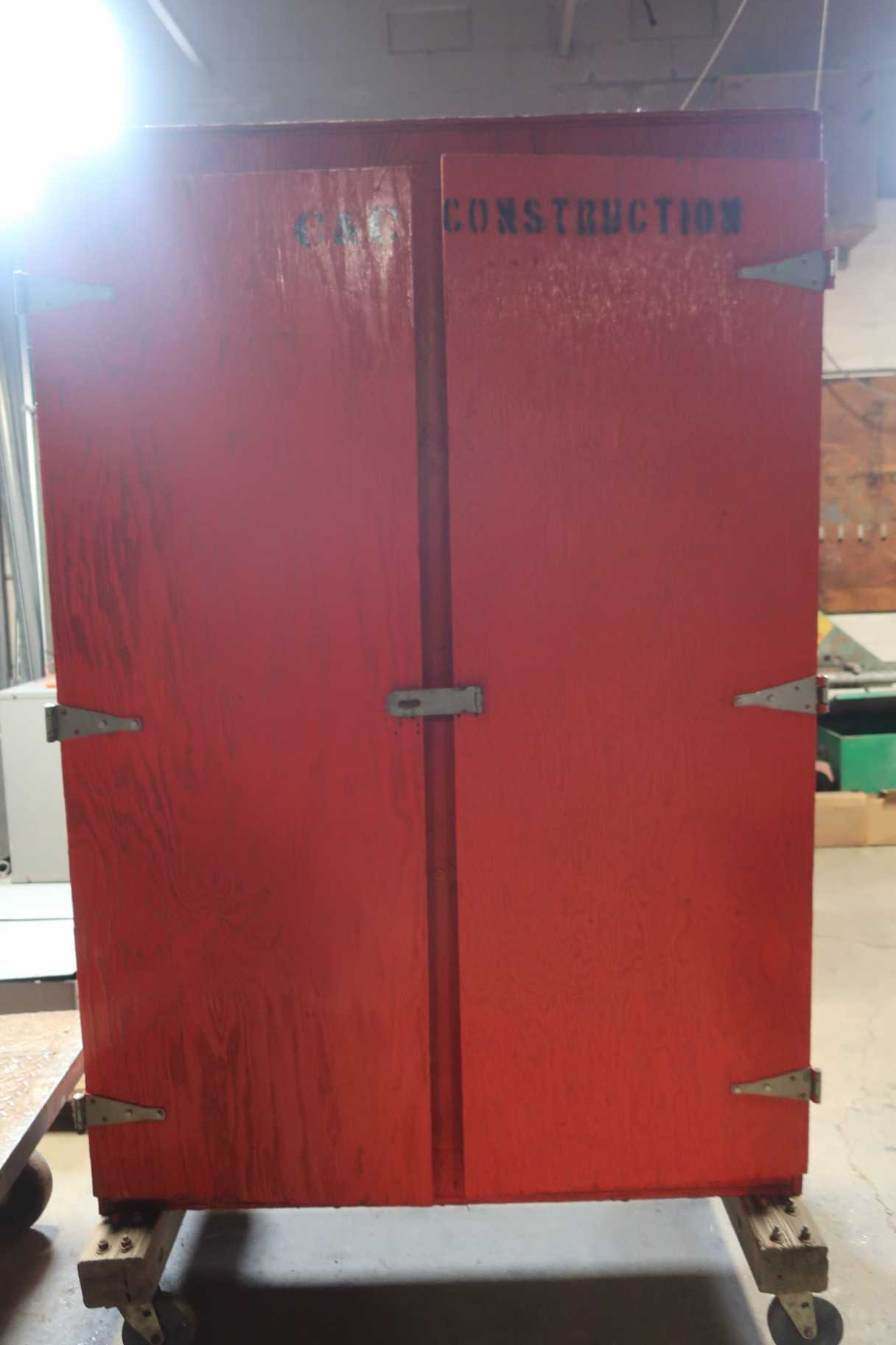 2 DOOR 3 SHELF ORANGE WOODEN CABINET - TOOL STORAGE