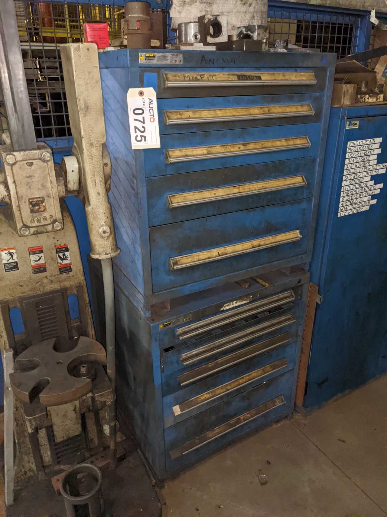 5 DRAWER STANLEY VIDMAR TOOL CABINET W/ 5 DRAWER TOPPER AND CONTENTS, ASSORTED PRESS PARTS - TOOL STORAGE