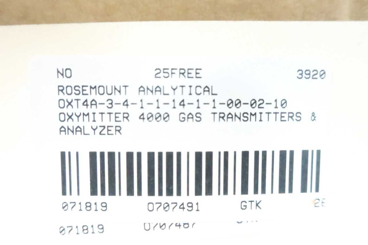ROSEMOUNT ANALYTICAL OXT4A-3-4-1-1-14-1-1-00-02-10 OXYMITTER 4000 GAS TRANSMITTERS & ANALYZER - INSTRUMENTATION