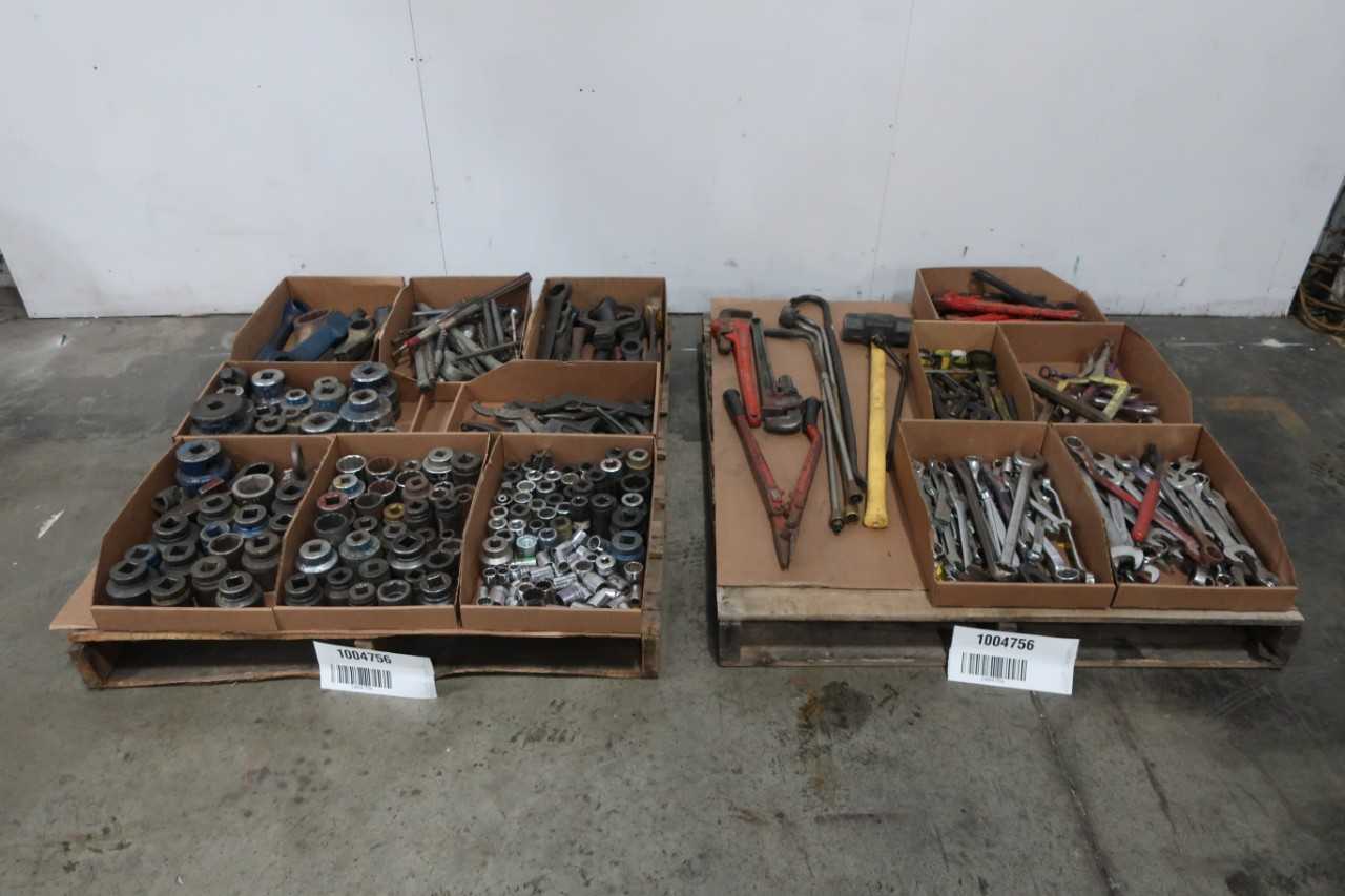 2 PALLETS OF ASSORTED HANDS TOOLS, PARTS AND ACCESSORIES - ELECTRICAL COMPONENTS