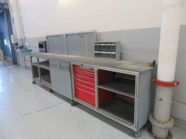 7 Drawer Tool Box Snap On with Wilton Vice and Rolling Table - TOOL STORAGE