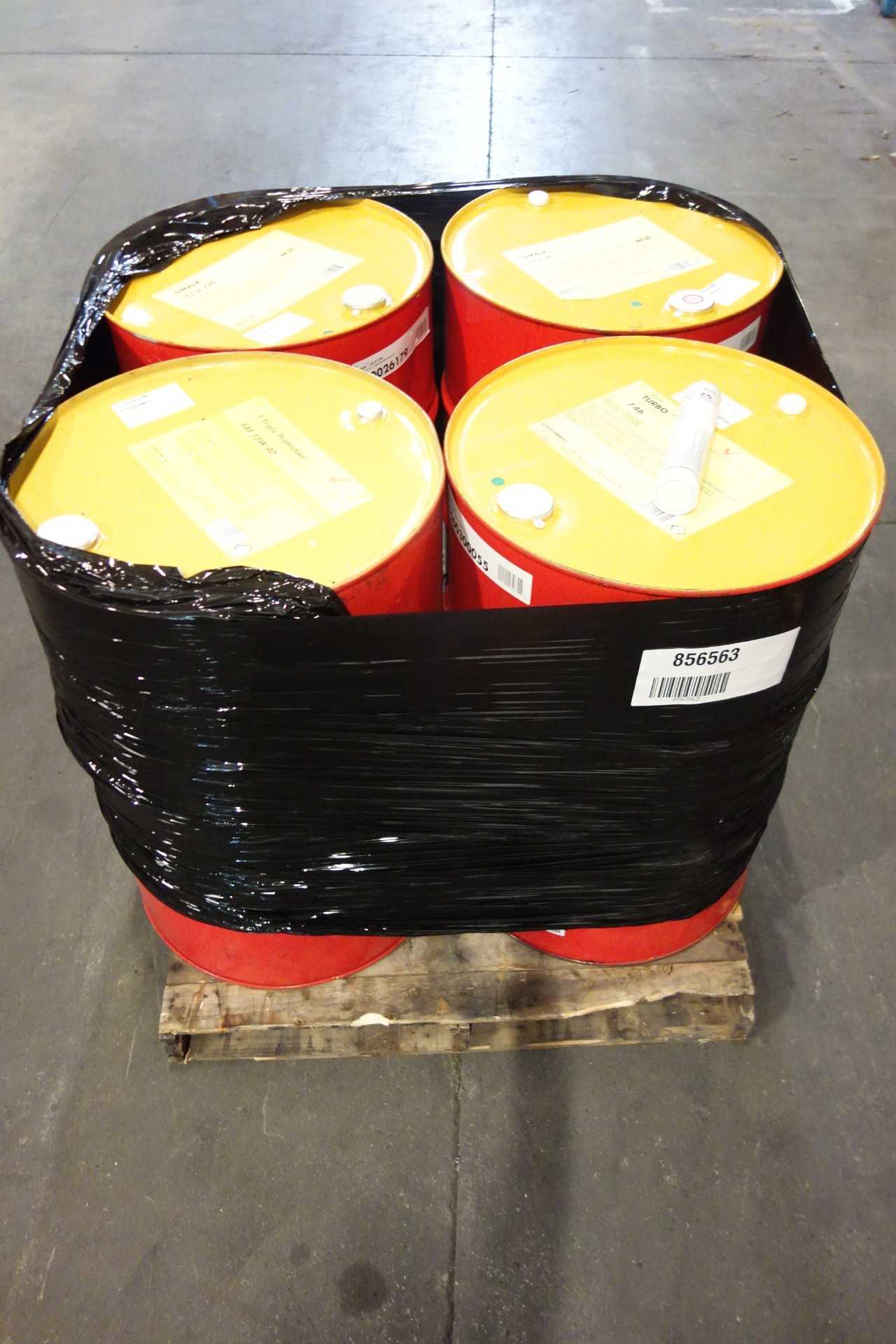 1 PALLET OF ASSORTED SHELL 55 GALLON DRUMS LUBRICANTS - HAND TOOLS