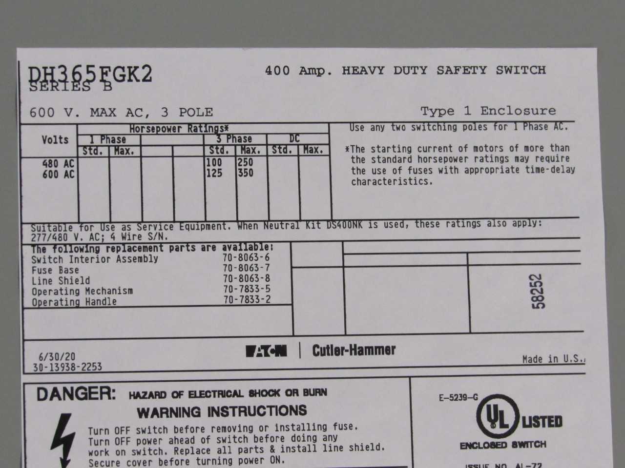 Eaton Heavy Duty Safety Switch - SAFETY EQUIPMENT