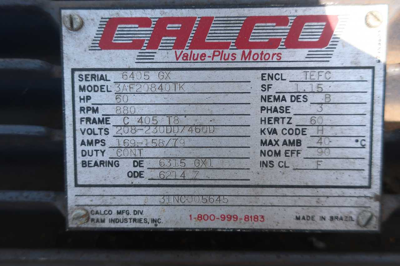CALCO 3AF20840TK MOTOR 460DV 880RPM 3PH 60HP - ELECTRIC MOTORS
