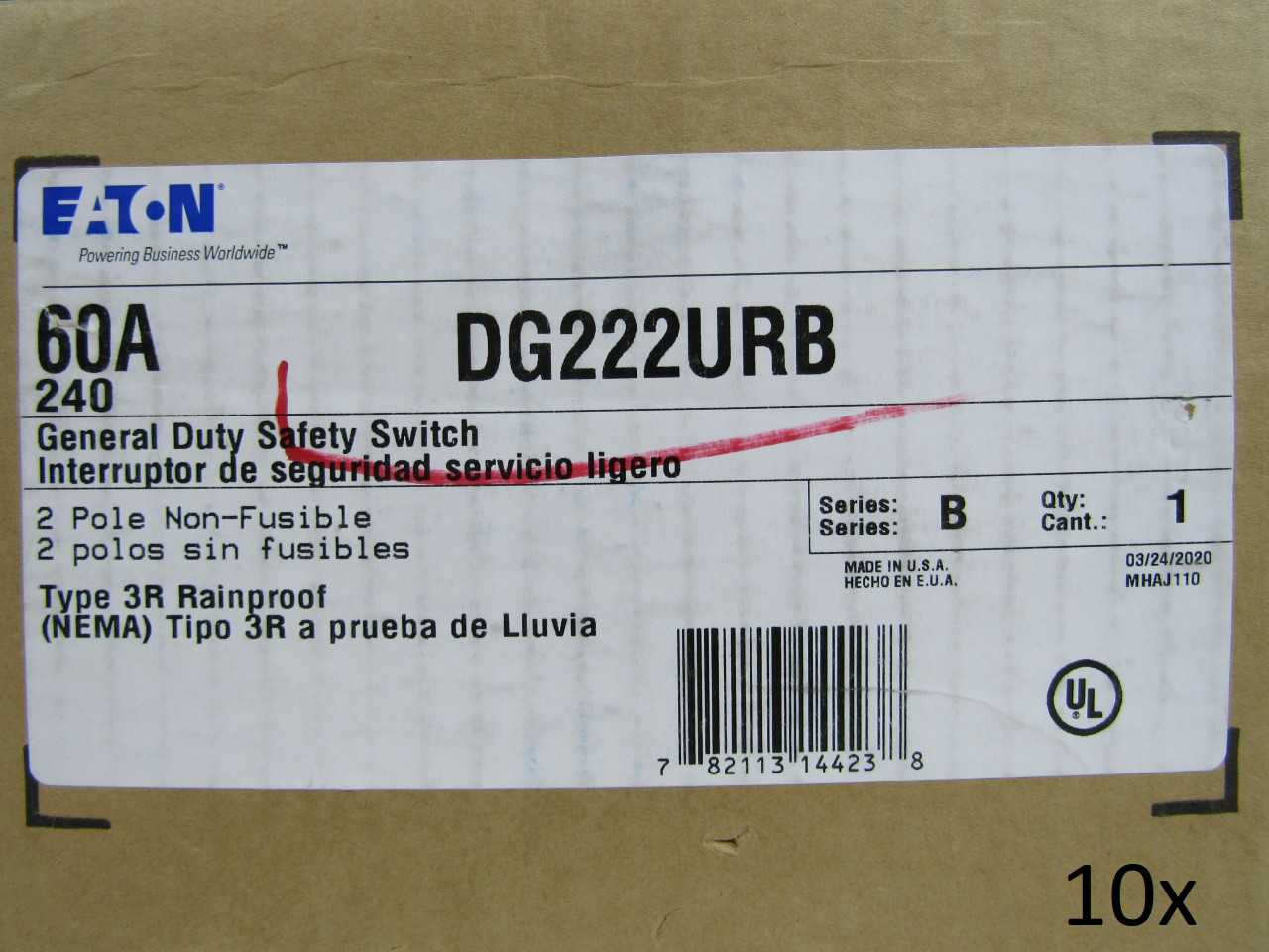 10 Quantity-Eaton 2P 60A 240VAC Disconnect Switches-DG222URB - DISCONNECT SWITCHES