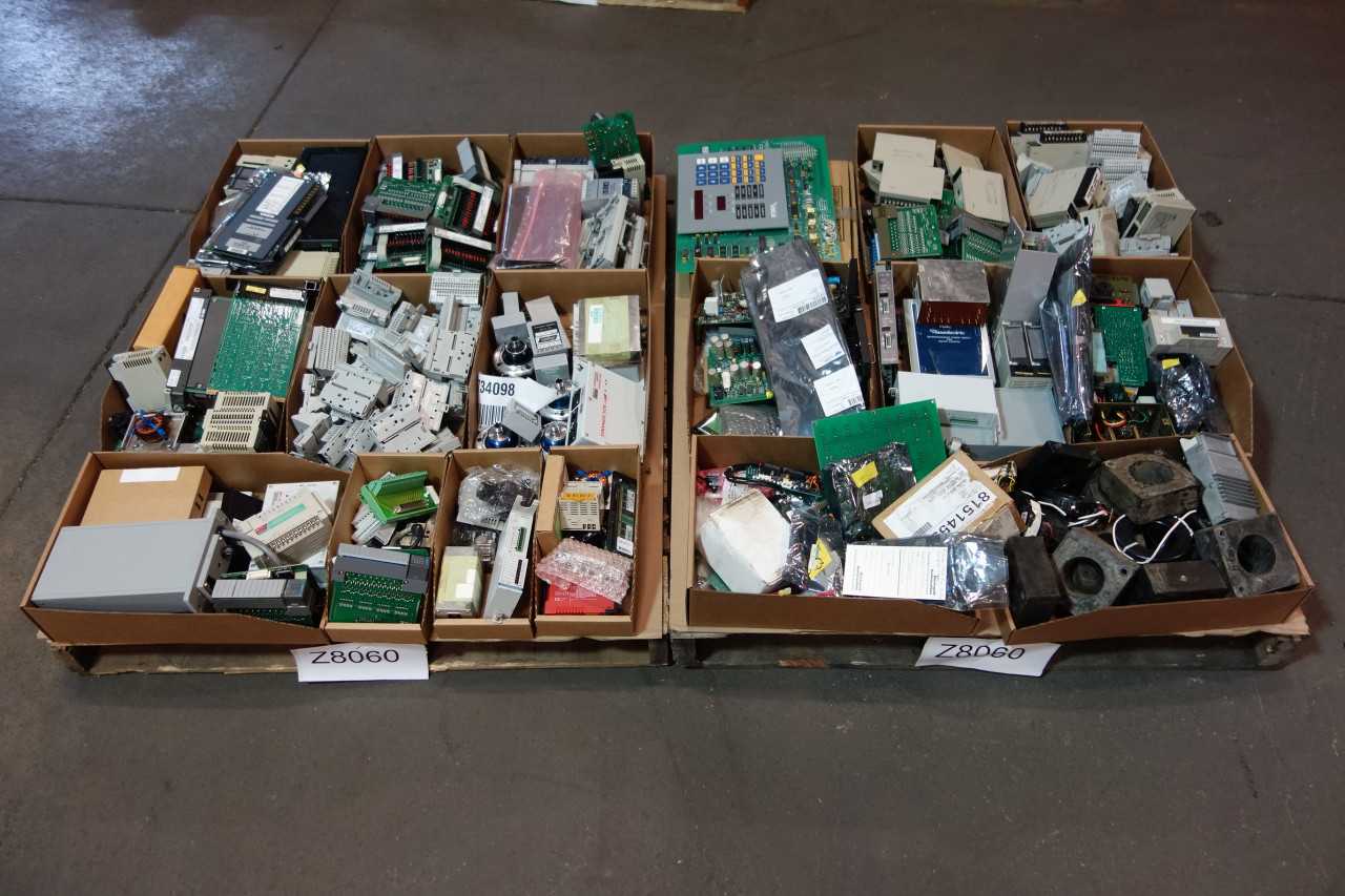 2 PALLETS OF ASSORTED ELECTRICAL MODULES, RELAYS, CIRCUIT BOARDS, CONTROLLERS , TRANSFORMERS, POWER SUPPLY - ALLEN BRADLEY, ACOPIAN,TELEDYNE - ELECTRICAL COMPONENTS