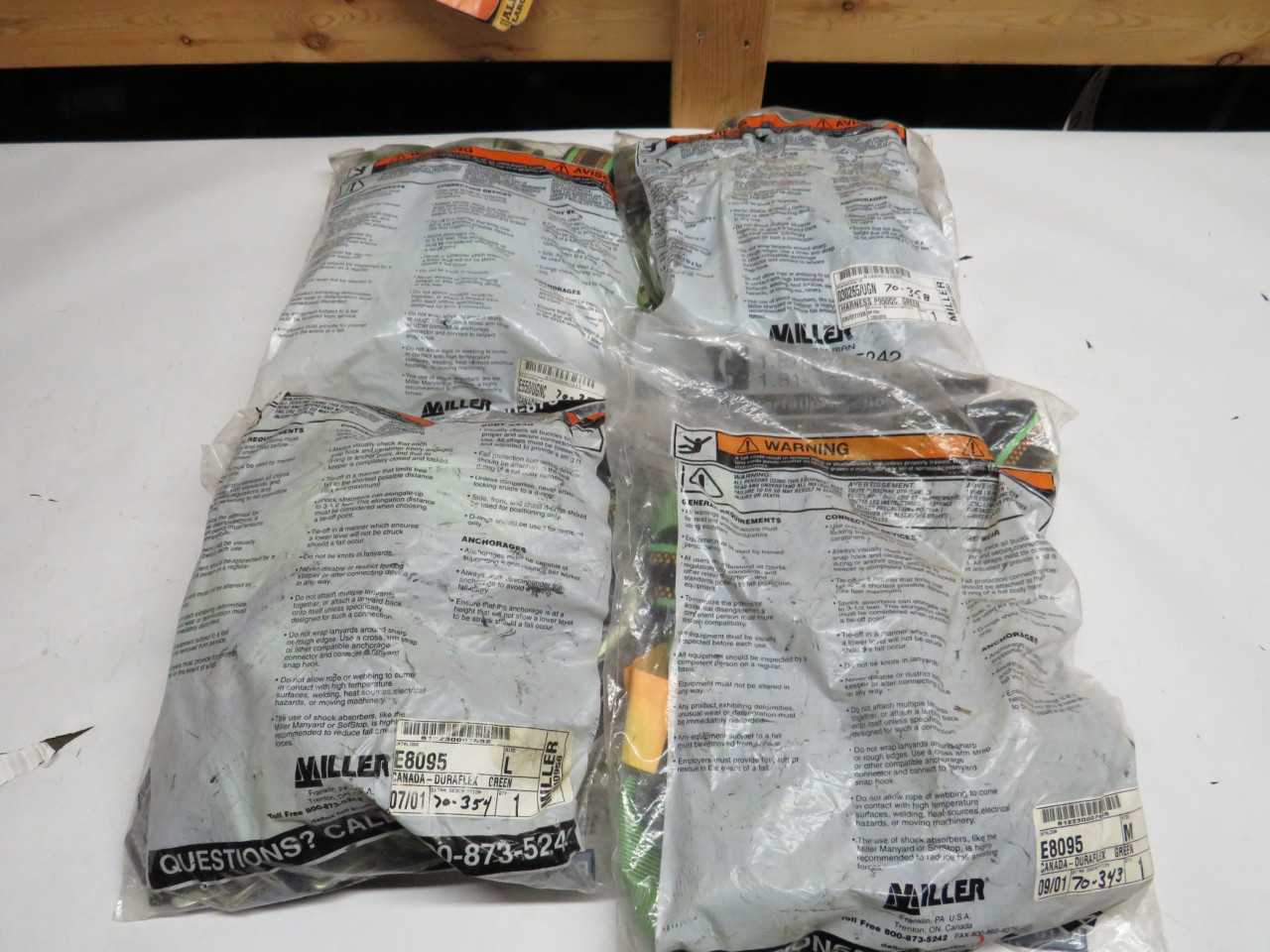 LOT OF 4 MILLER E650/UGNC, 030265/UGN, E8095, FULL BODY HARNESS - SAFETY SWITCH