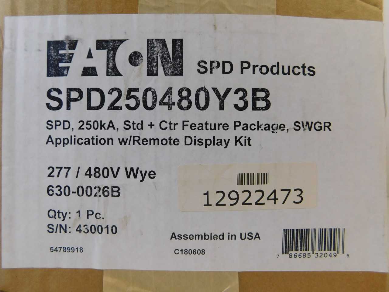 Quantity of 1x SPD250480Y3B SPD/Surge Protective Devices - VALVES