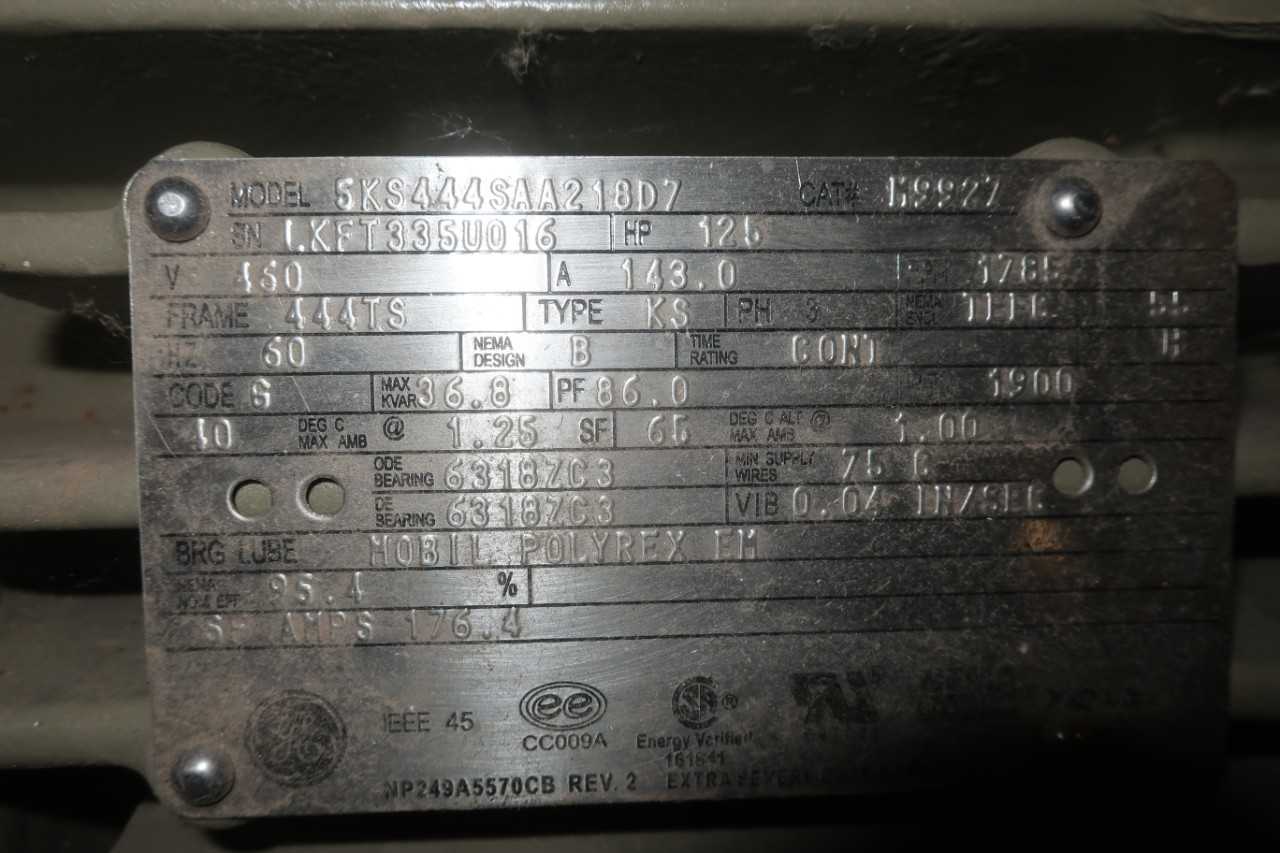 GE 5KS444SAA218D7 460V 1785RPM 444TS 3PH 125HP - ELECTRIC MOTORS