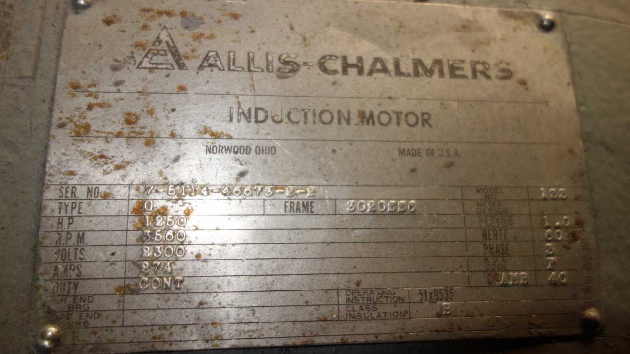 ALLIS CHALMERS TYPE G 1250HP AC MOTOR 2300V 3020SS6 - MISCELLANEOUS