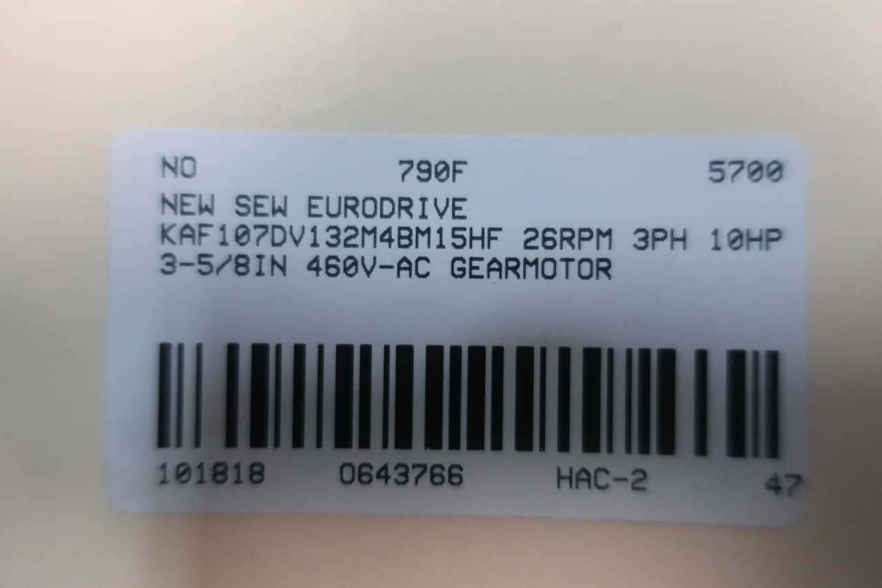 NEW SEW EURODRIVE KAF107DV132M4BM15HF 26RPM 3PH 10HP 92MM 460V-AC GEARMOTOR - ELECTRIC MOTORS