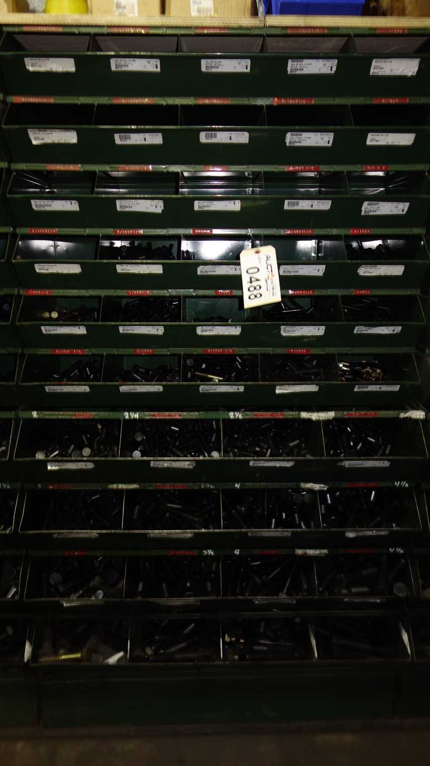 SHELVES OF ASSORTED THREADED SCREWS AND NUTS - INDUSTRIAL PARTS