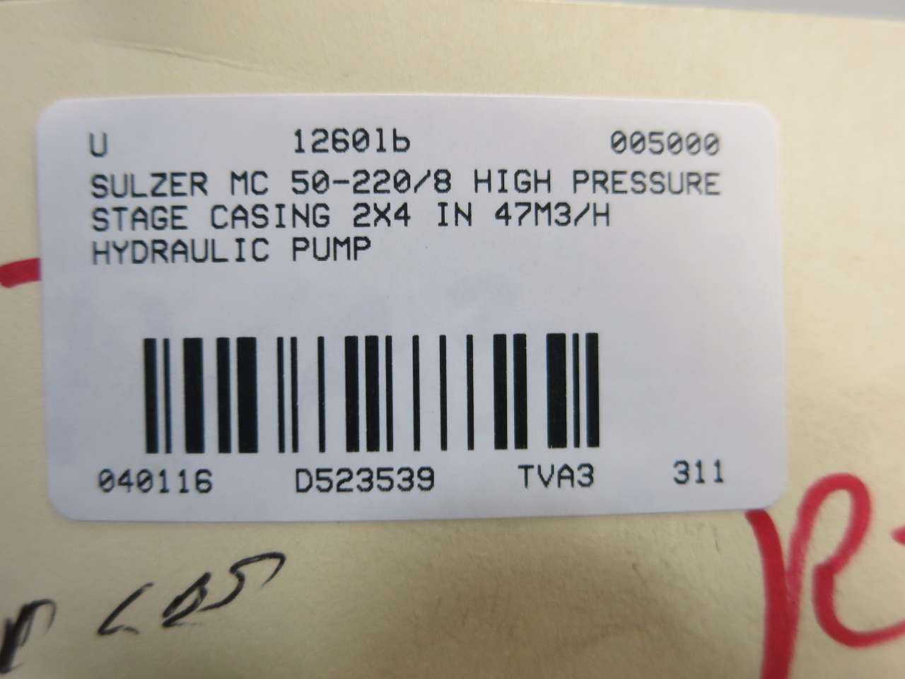 SULZER MC 50-220/8 8-STAGE HIGH PRESSURE 2X4 4 IN 2 IN MULTI STAGE PUMP - PUMPS