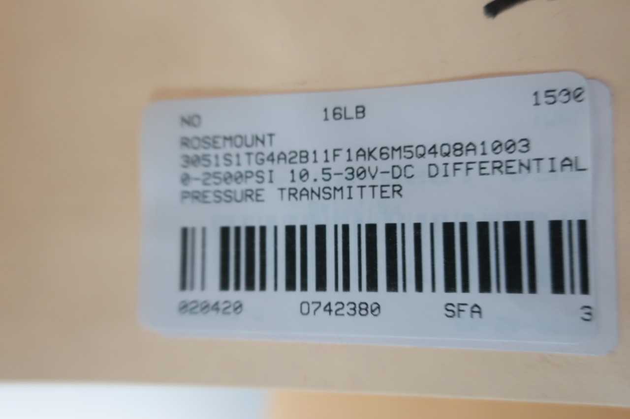 ROSEMOUNT 3051S1TG4A2B11F1AK6M5Q4Q8A1003 GAGE PRESSURE TRANSMITTER 0-2500PSI - INSTRUMENTATION