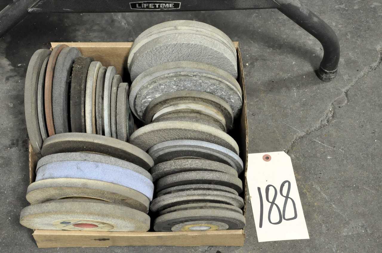 Lot Grinding Wheels in 1 Box on Floor - ELECTRIC POWER TOOLS