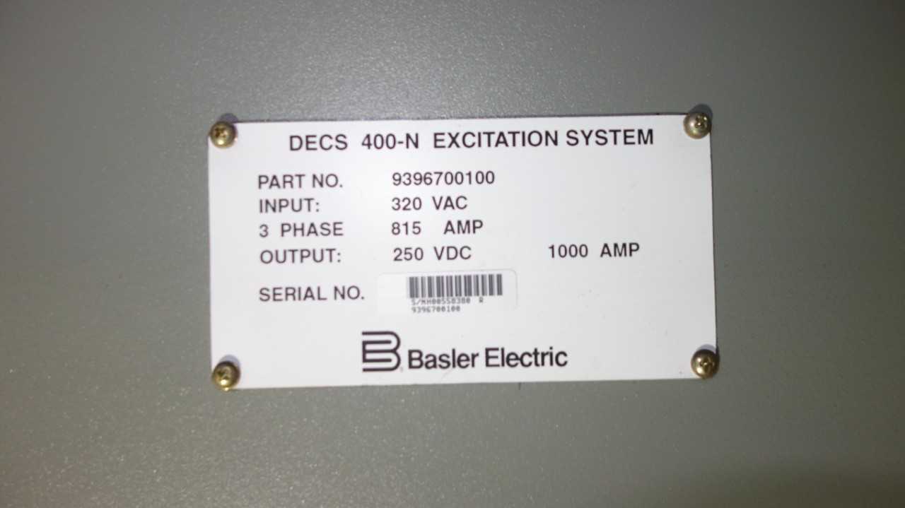 BASLER 400-N 320V-AC 250V-DC 815A EXCITATION SYSTEM - ELECTRIC MOTORS