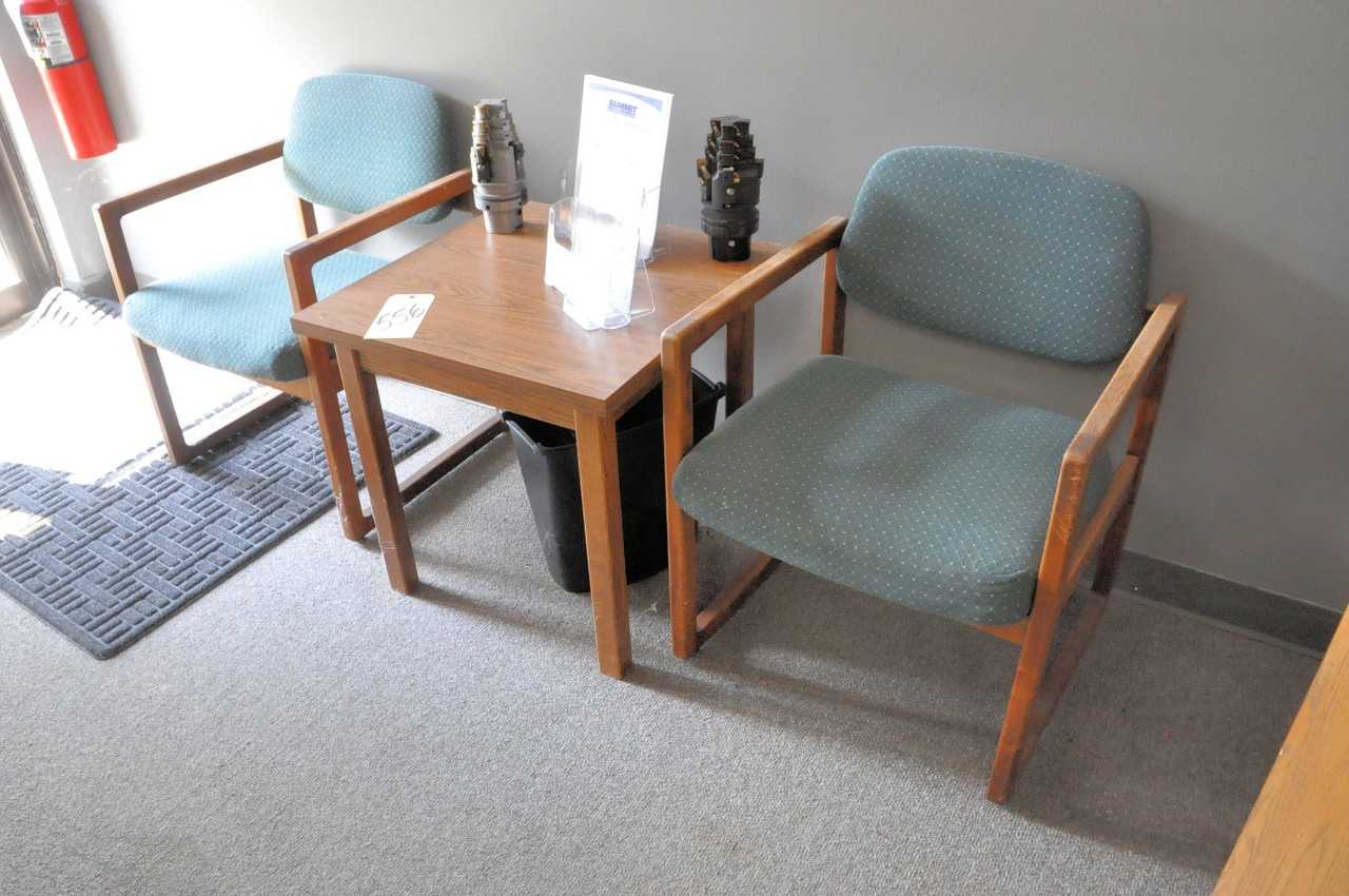 Lot-(1) Table and (2) Chairs, (Glass Display and Wall Prints Not Included) - PLANT & FACILITY
