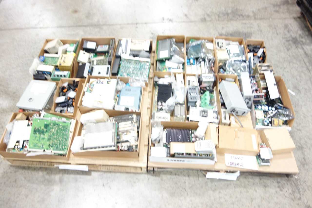 2 PALLETS OF ASSORTED ELECTRICAL CIRCUIT BOARDS, MODULES, POWER SUPPLY, H.E.S.I., HARNESS- DELTAV, EMERSON, YASKAWA, ABB, FOXBORO, PECO, FORNEY CO. - AUTOMATION & CONTROLS