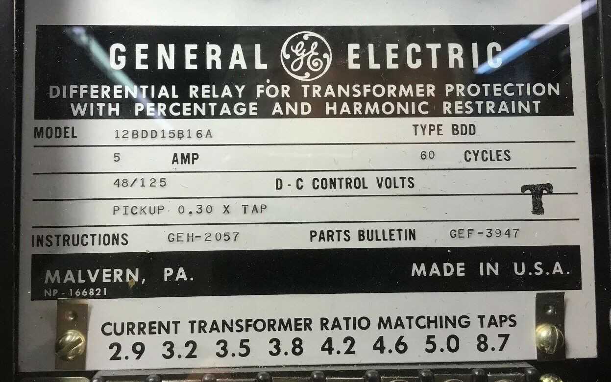 GENERAL ELECTRIC 12BDD15B16A Differential Protection Relay 5A 48/125V - Used - Bench Tested - AUTOMATION & CONTROLS