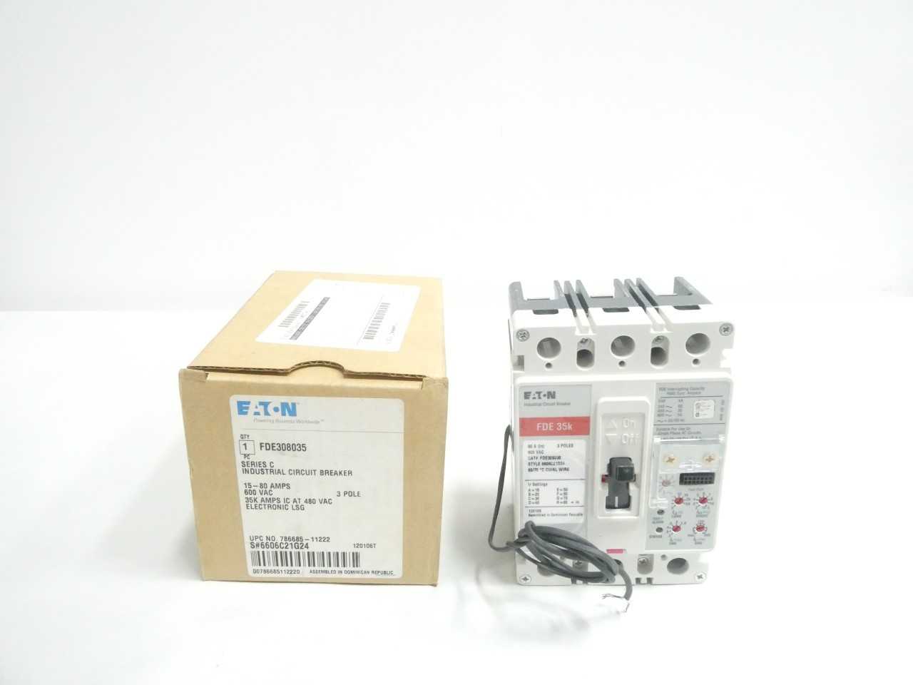 EATON FDE308035 3P 80A AMP 600V-AC MOLDED CASE CIRCUIT BREAKER - CIRCUIT BREAKERS