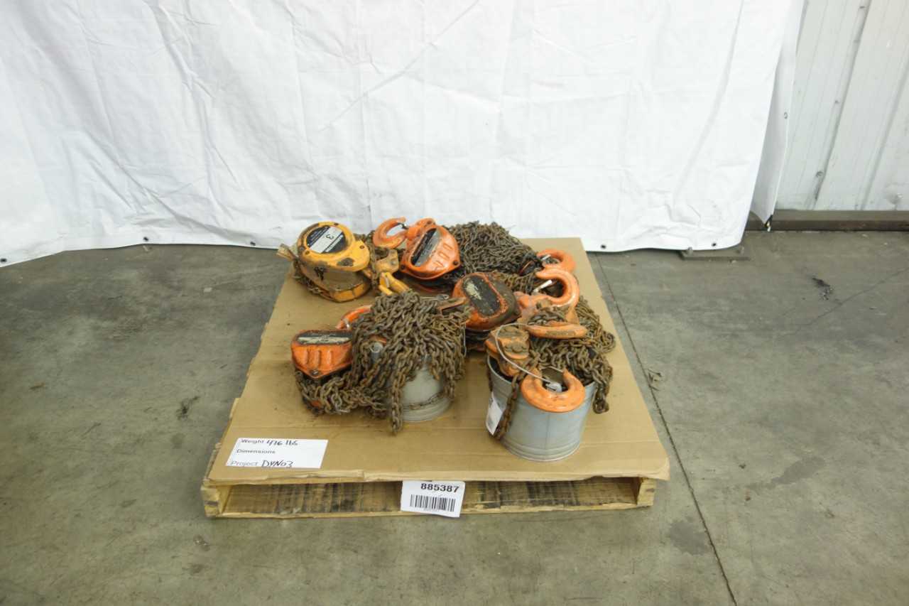 LOT OF 5 ASSORTED 3 TON CHAIN FALL MANUAL HOISTS - LIFTING EQUIPMENT
