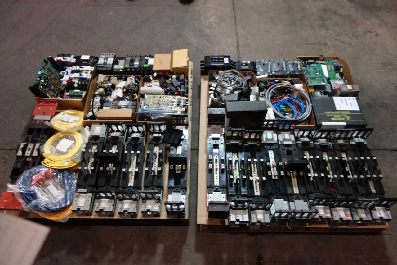 2 PALLETS OF ASSORTED ELECTRICAL- MOLDED CASE CIRCUIT BREAKER, SWITCH CONTROLS, PILOT LIGHTS- ALLEN BRADLEY, FUJI, GENERAL ELECTRIC - CIRCUIT BREAKERS