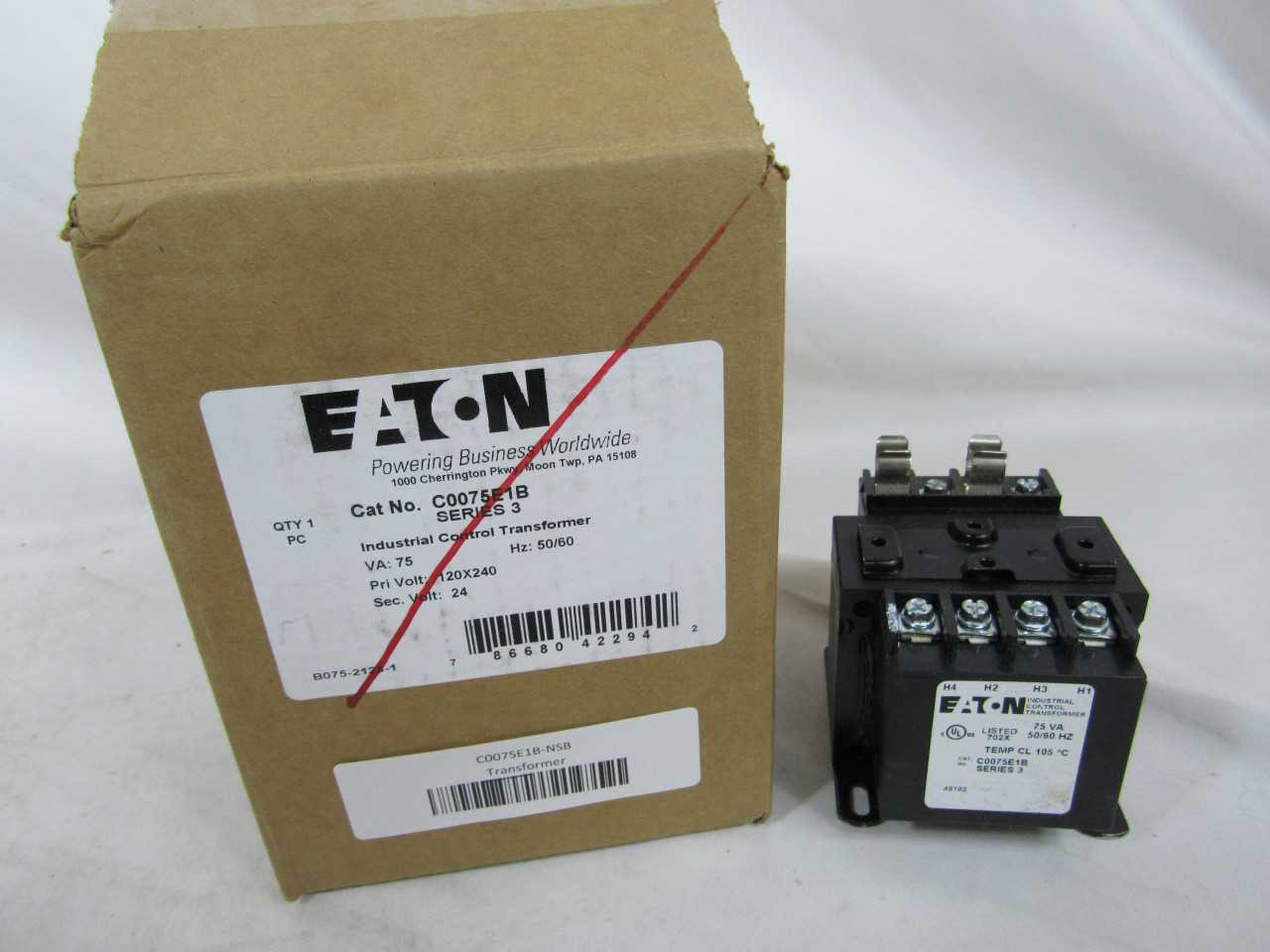 Quantity of 1 New Surplus Eaton C0075E1B Control Transformer MTE 75VA 120V - CONTROL TRANSFORMERS