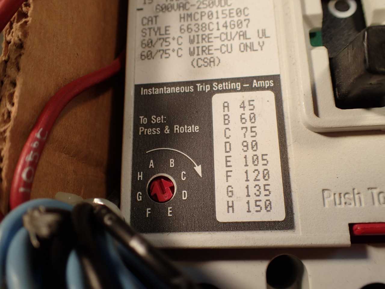 Westinghouse HMCP015E0C 600VAC-240VDC HMCP 15A Breaker: 3-Pole A1X1LB Aux Switch - CIRCUIT BREAKERS