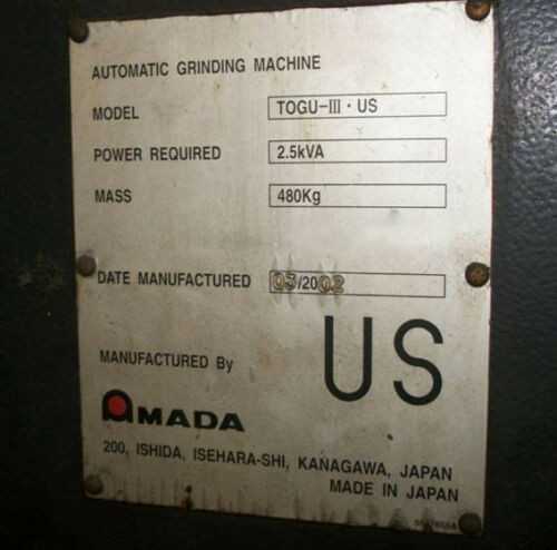 2002 AMADA TOGU III AUTOMATIC GRINDER - TOOL GRINDERS